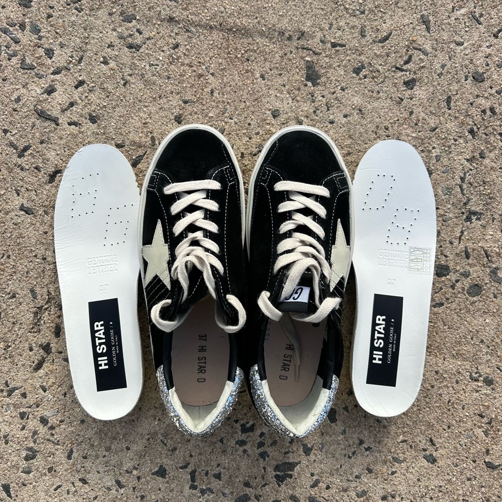Golden Goose Hi Star Sneakers Women Black Suede White Star EU 37 US 7 - Picture 8 of 13